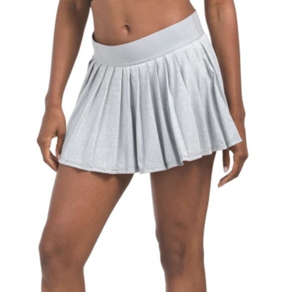 Kyodan Women's Pleated Elastic Waistband Built-in Shorts Tennis Skort Gray Large